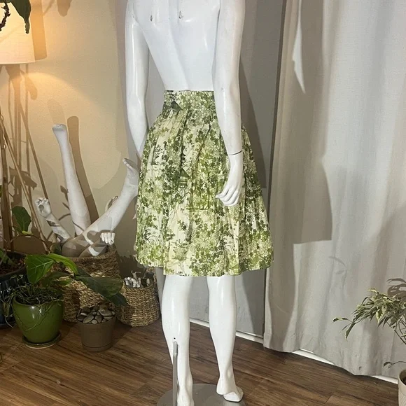 Green & Cream Print A-Line Skirt - Picture 4 of 8